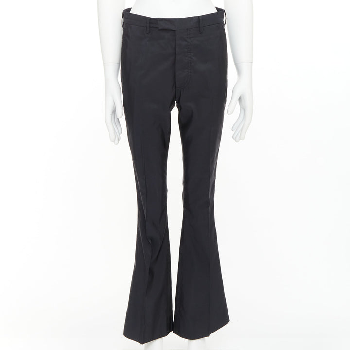 PRADA black shiny nylon mid waisted flare boot cut crop trousers IT46 S