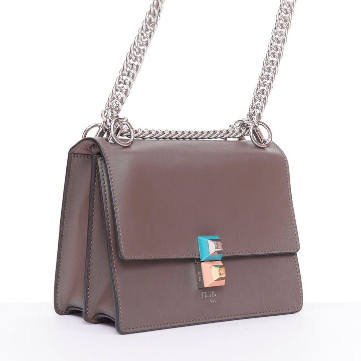 FENDI Mini Kan I grey smooth calfskin leather studded clasp shoulder bag