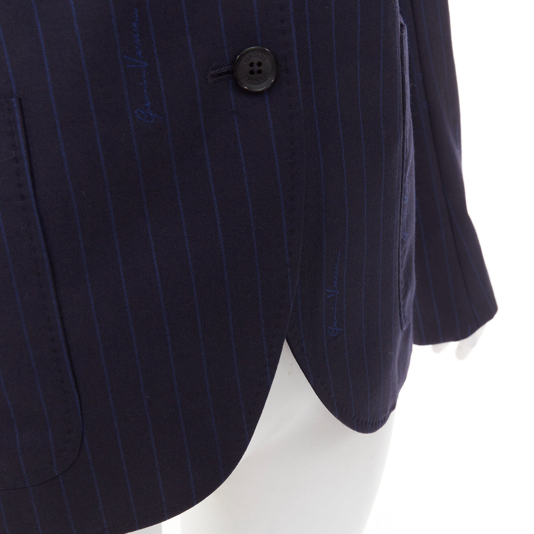 VERSACE navy virgin wool cotton GV Signature pinstripe blazer jacket IT40 S
