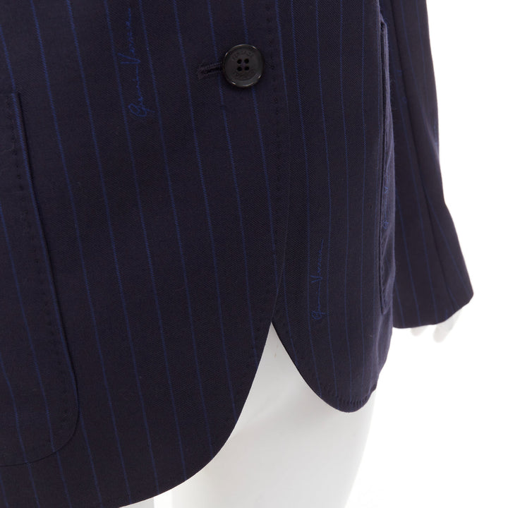 VERSACE navy virgin wool cotton GV Signature pinstripe blazer jacket IT40 S