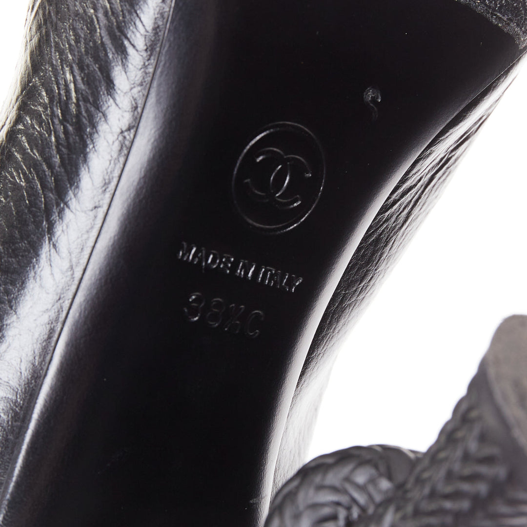 CHANEL 2014 Runway Sculpted Sailor Knot black crumpled leather CC pumps EU38.5
