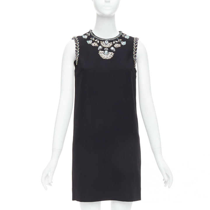 MIU MIU 2014 black blue clear rhinestone embellished shift dress IT38 XS