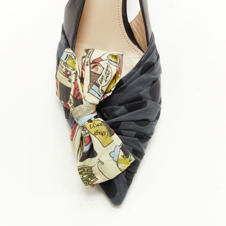 PRADA 2018 Comic print fabric wrap bow slingback kitten heel pump EU36