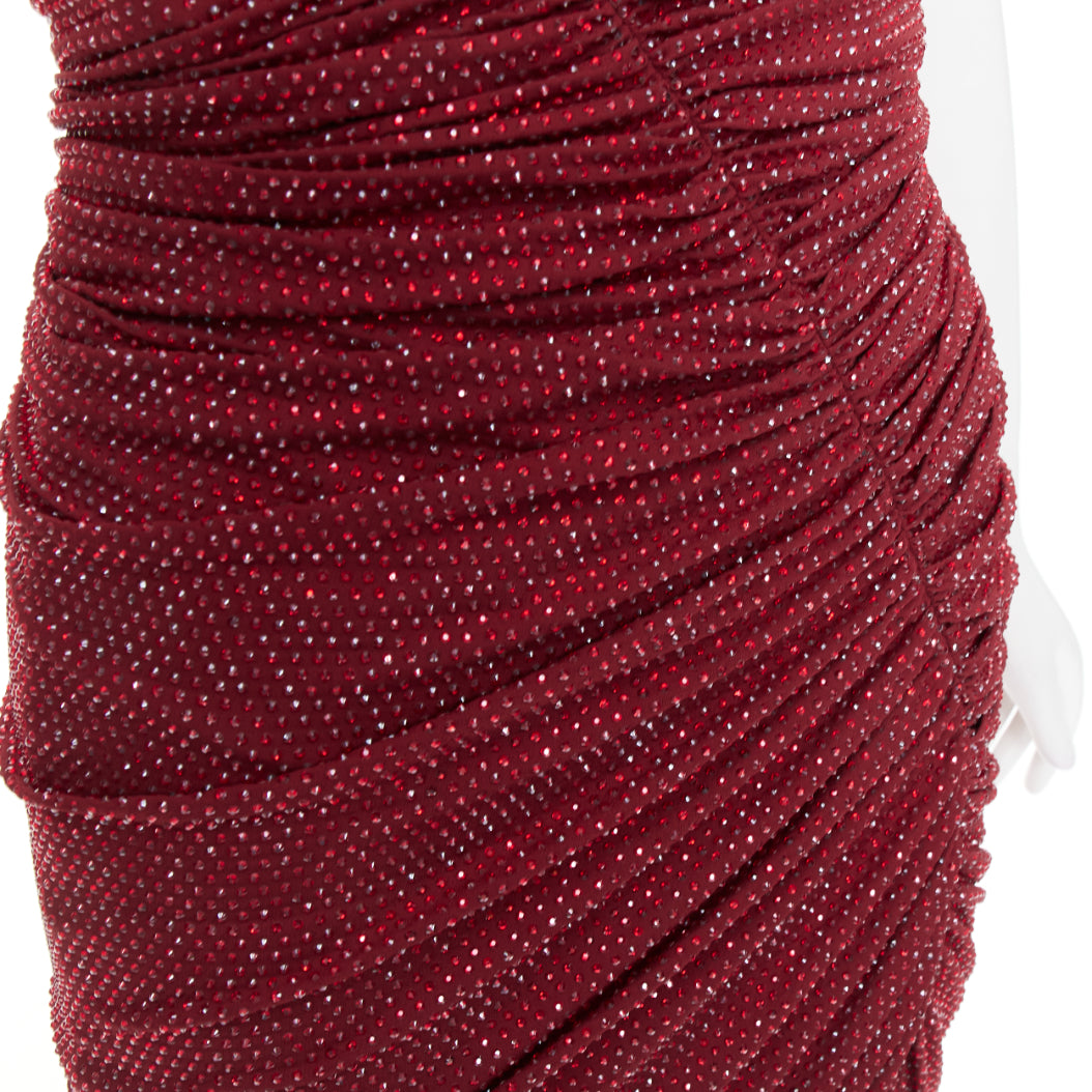 ALEXANDRE VAUTHIER Daring Red crystal strass sweetheart ruched slit gown dress