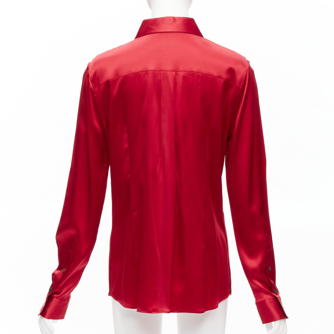 DOLCE GABBANA red silk blend darted double button dress shirt IT46 XL