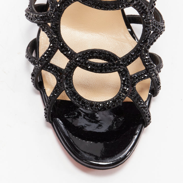 CHRISTIAN LOUBOUTIN Circonvolu Strass 85 black crystal strappy sandals EU39