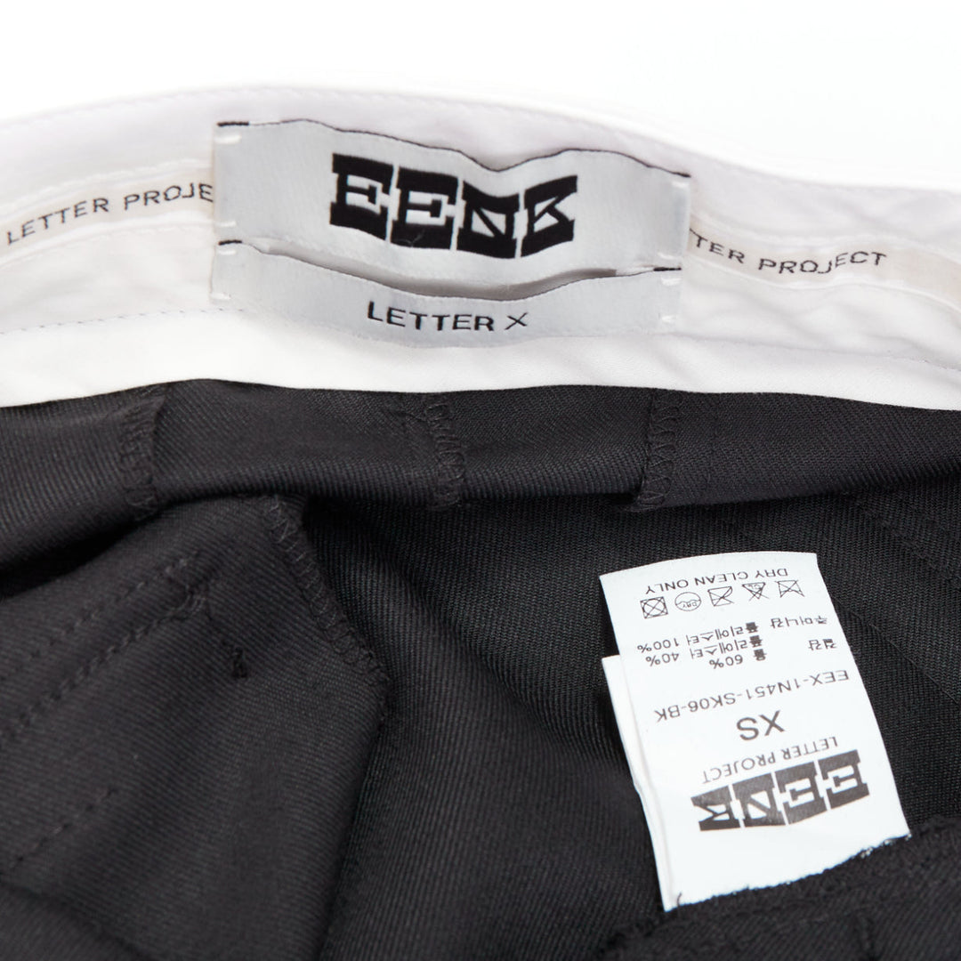 EENK LETTER X black white wool blend logo waist box pleat knee skirt XS