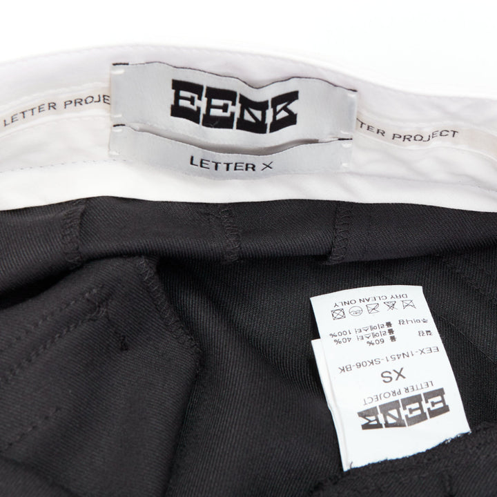 EENK LETTER X black white wool blend logo waist box pleat knee skirt XS