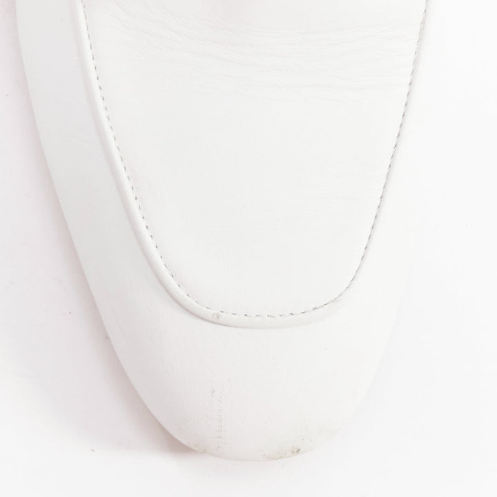 HERMES Oz white calfskin leather silver Kelly turnlock mules EU37