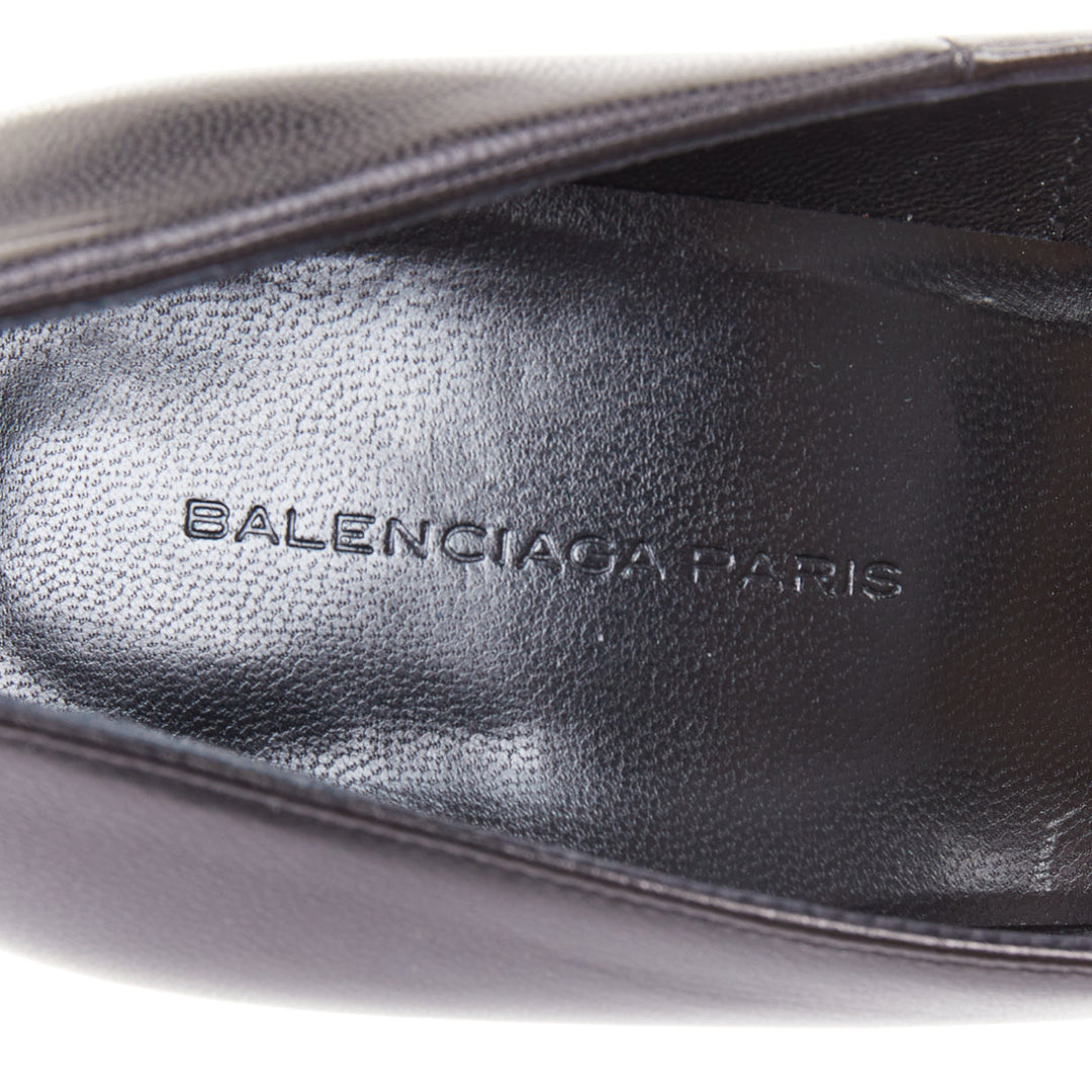 BALENCIAGA Chevreau Brilliant black calf leather sculpted platform pumps EU37