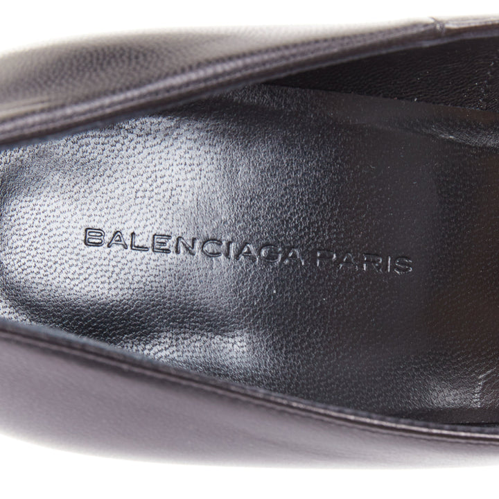 BALENCIAGA Chevreau Brilliant black calf leather sculpted platform pumps EU37