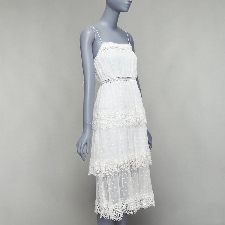 ZIMMERMANN white silk cream swiss dot embroidery lace tier dress US0 XS