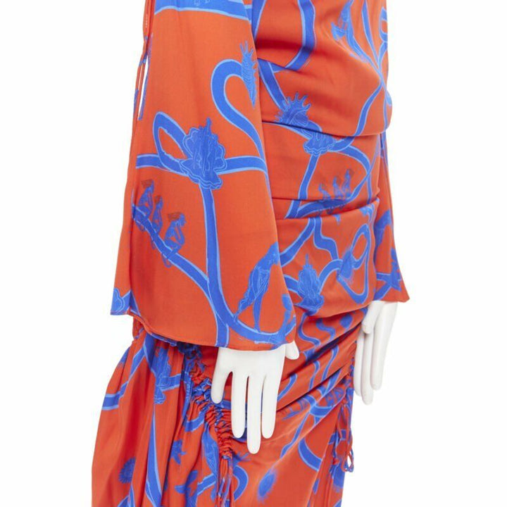 Runway ELLERY SS18 Rocket red blue venus grecian print shirred midi dress S