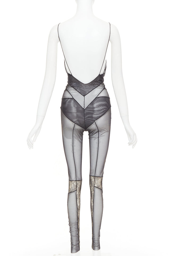 rare ALEXANDRE VAUTHIER COUTURE SS2014 Runway black lace panelled sheer catsuit