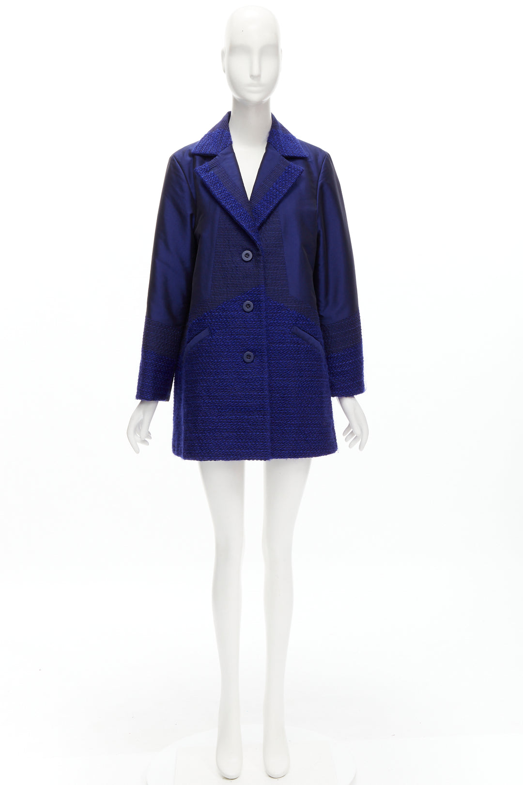 ISSEY MIYAKE cobalt blue taffeta tweed multi texture cocoon jacket coat M