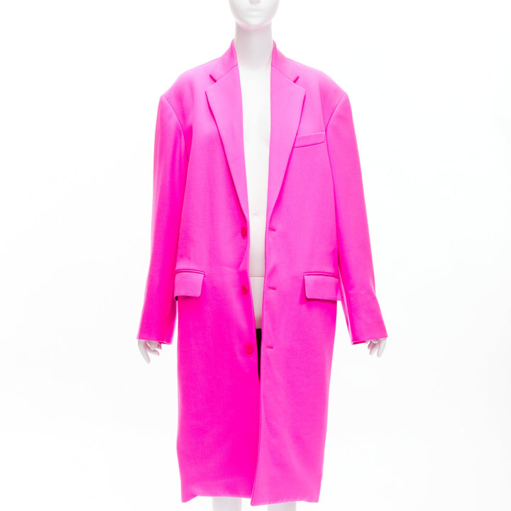 BALENCIAGA hot pink cavalry wool oversized long coat FR34 XS Hailey Beiber