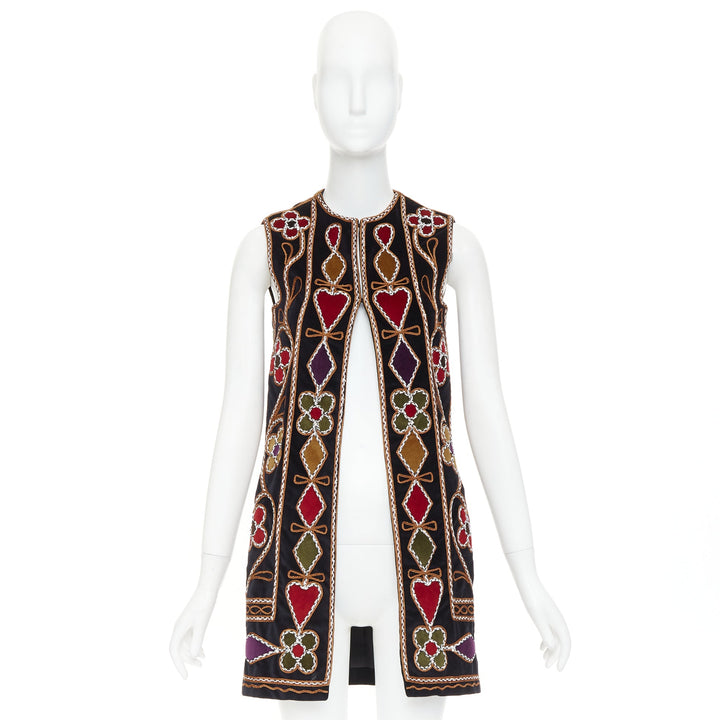 DIOR 2021 Runway black velvet  Folkloric Heart Velvet embroidered gilet FR34 XS
