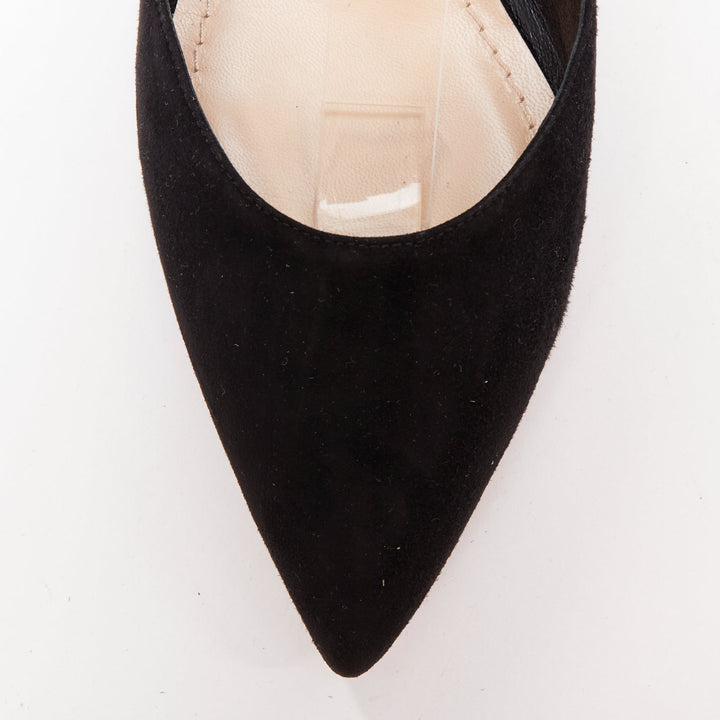 CHRISTIAN DIOR La Belle D black suede ankle bow ballerina flats EU37