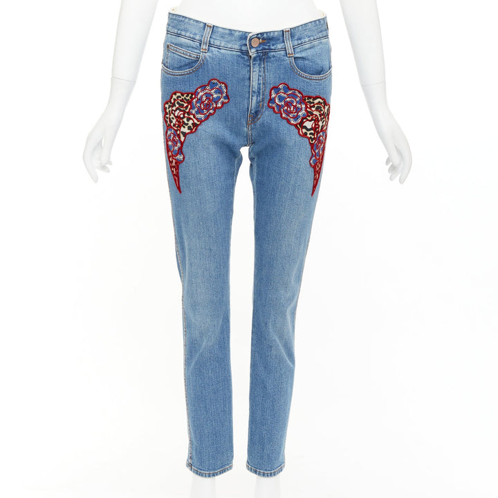 STELLA MCCARTNEY 2014 red floral leopard applique patch jeans 25"