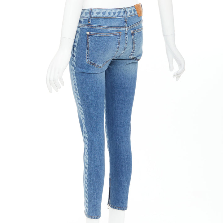 CHANEL 2019 blue cotton chain print side skinny stretch denim crop jeans FR34 XS