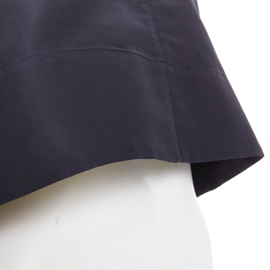 TIBI navy silk faille silver buckle strap back V neck crop top US0 XS