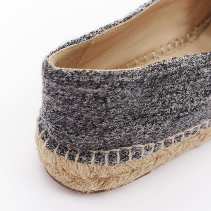 CHANEL grey tweed velvet CC logo toe cap espadrille shoes EU38