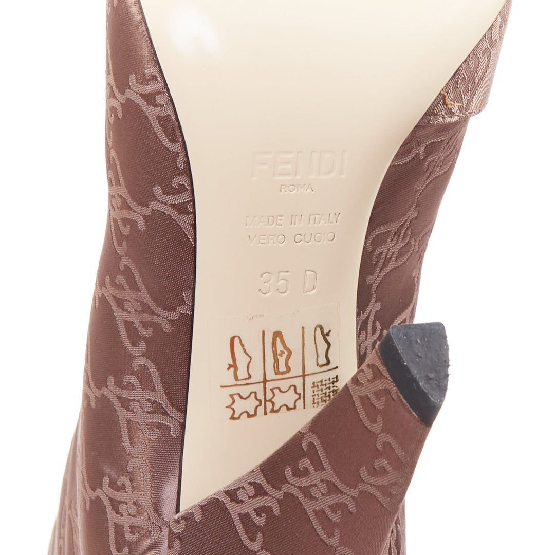 FENDI FF Karligraphy brown satin monogram knee high boots EU35