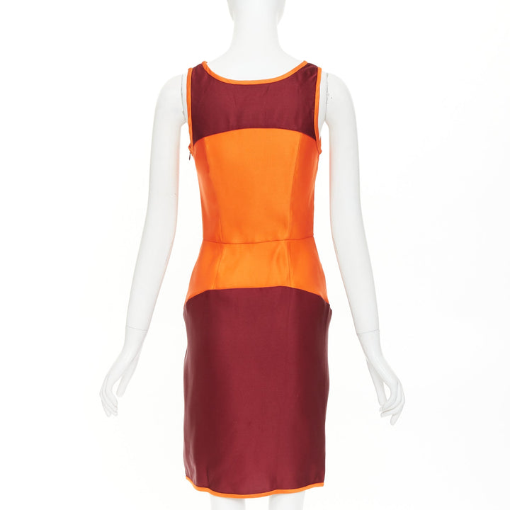 rare MIU MIU 2008 Runway Vintage Sportif geometric silk satin dress IT38 XS