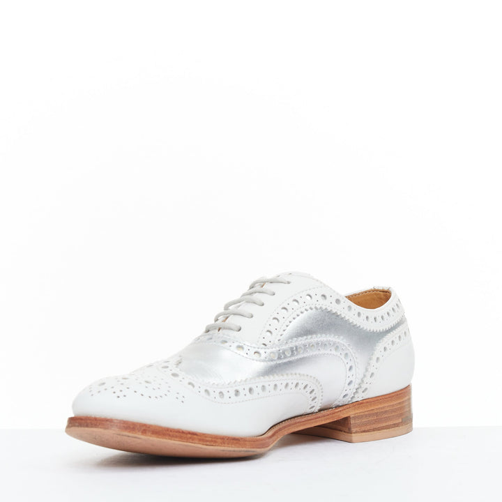 CHURCH'S Burwood white matte silver wingtip oxford brogues EU37.5
