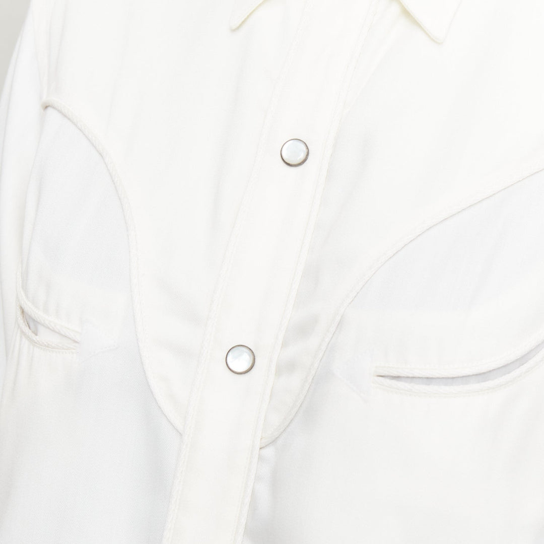 RALPH LAUREN PURPLE LABEL white cotton twill smile yoke western button shirt S