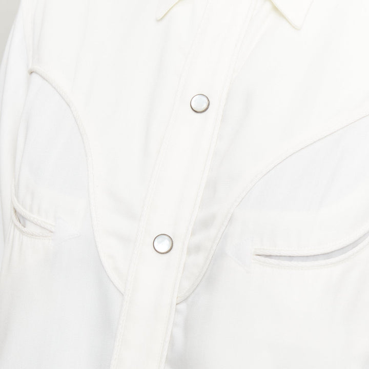 RALPH LAUREN PURPLE LABEL white cotton twill smile yoke western button shirt S