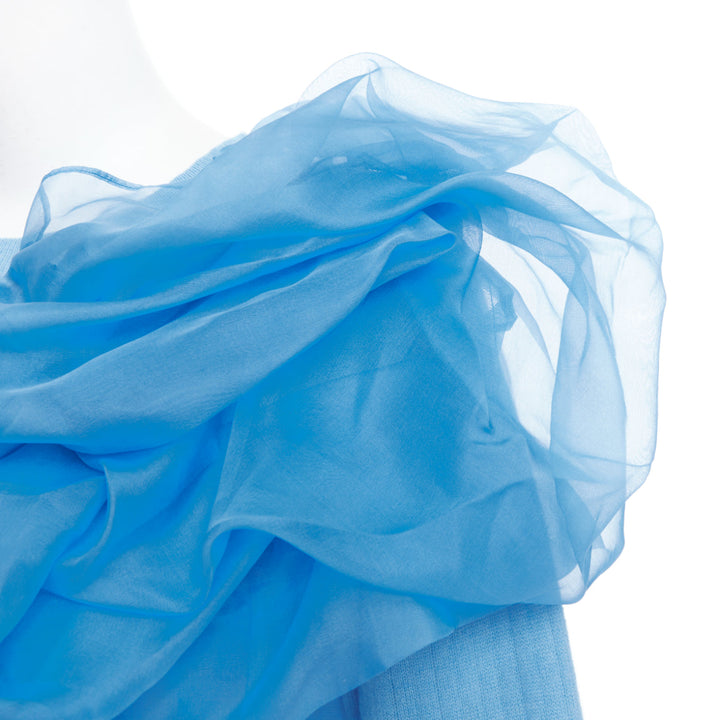 SIES MARJAN Awa b/lue cashmere wool organza rosette ruffle sweater XS