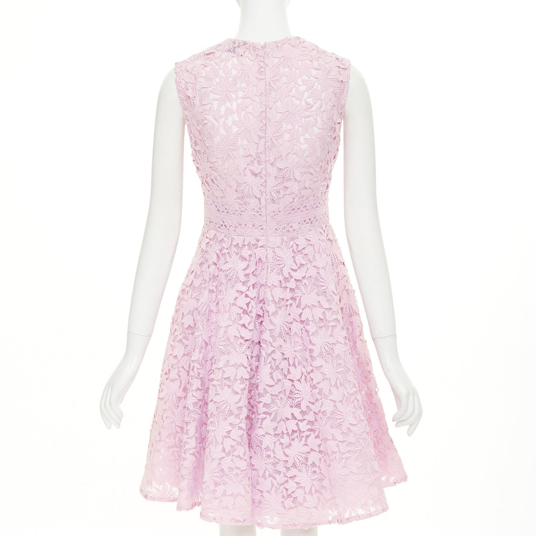 GIAMBATTISTA VALLI pink cotton blend  floral macrame lace flared dress IT42 M
