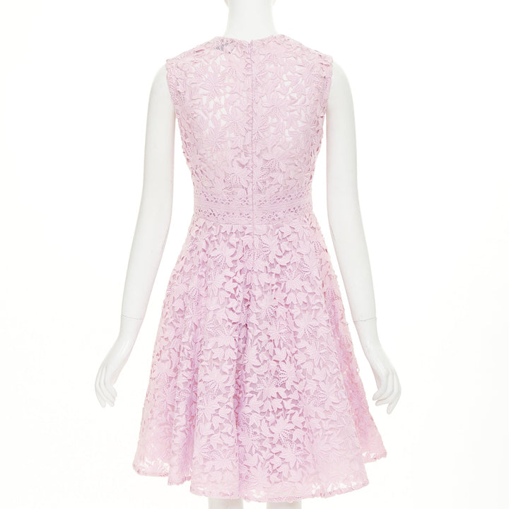 GIAMBATTISTA VALLI pink cotton blend  floral macrame lace flared dress IT42 M