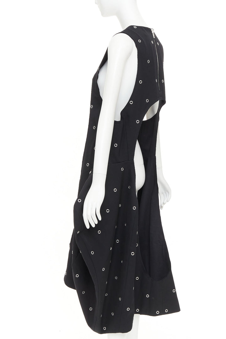 rare COMME DES GARCONS 2019 Runway wool silver grommet cut out pannier dress S
