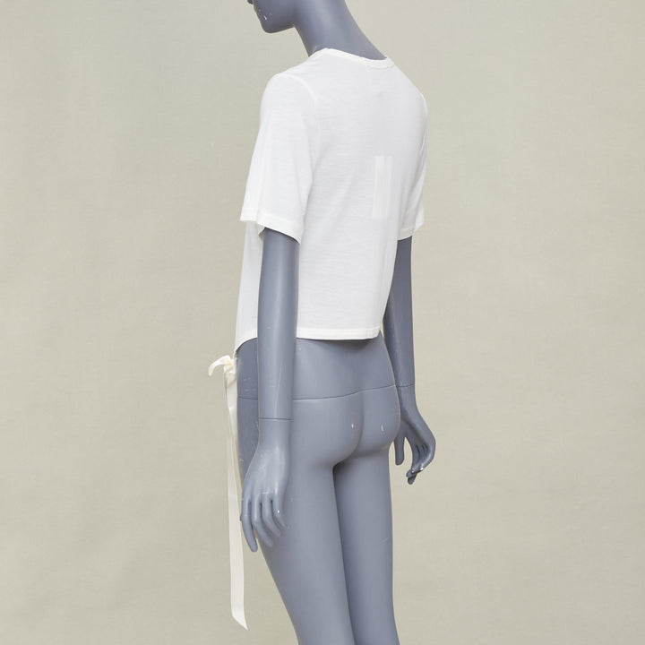 SIMONE ROCHA 2024 Bow Tails Easy ivory fine jersey curved hem bow top shirt S