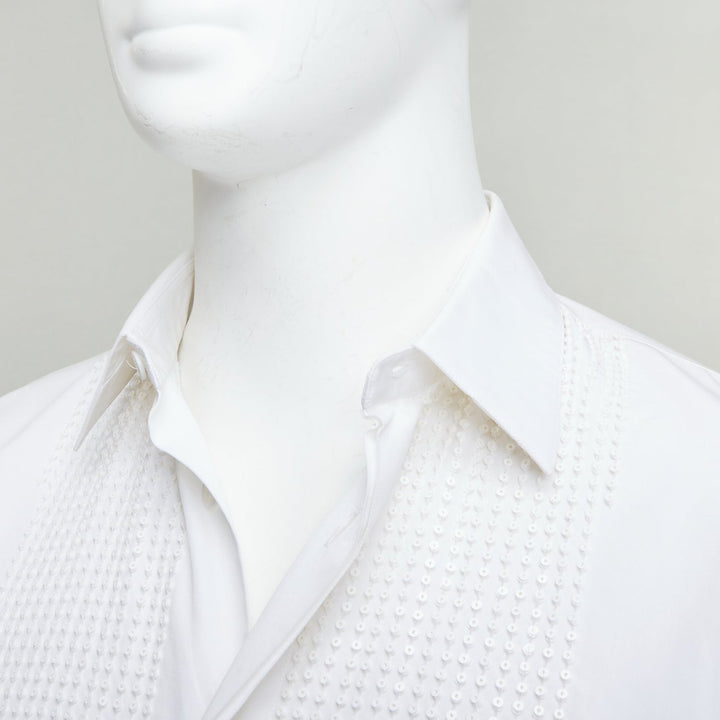 DIOR HOMME white cotton sequin applique front darted back shirt EU38 S