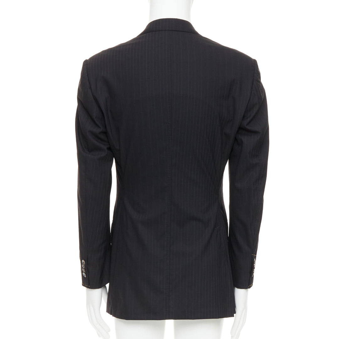 ZILLI PARIS black 100% wool pinstripe 3 buttons zip pocket blazer FR48 M
