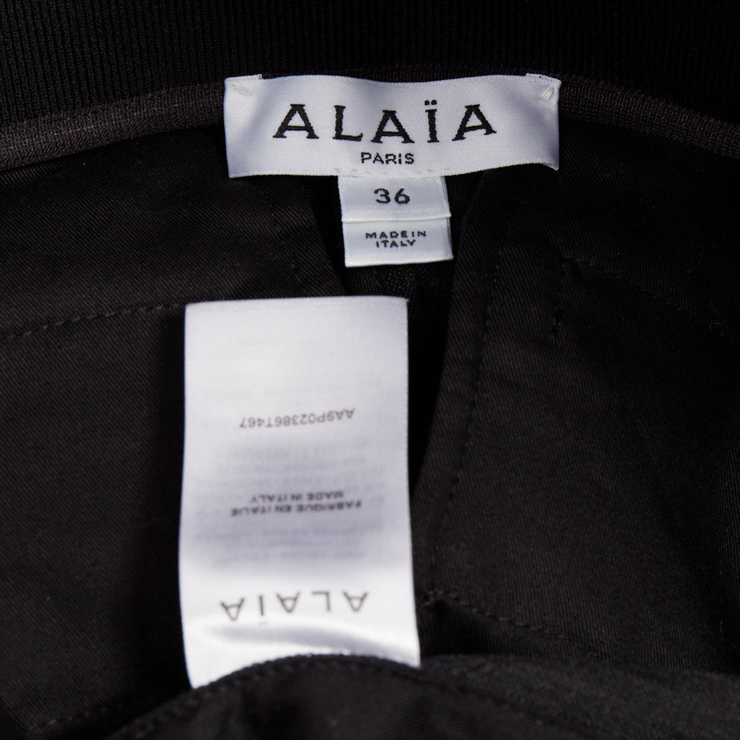 ALAIA 2024 black grey mohair wool wide waistband cropped pants FR38 M