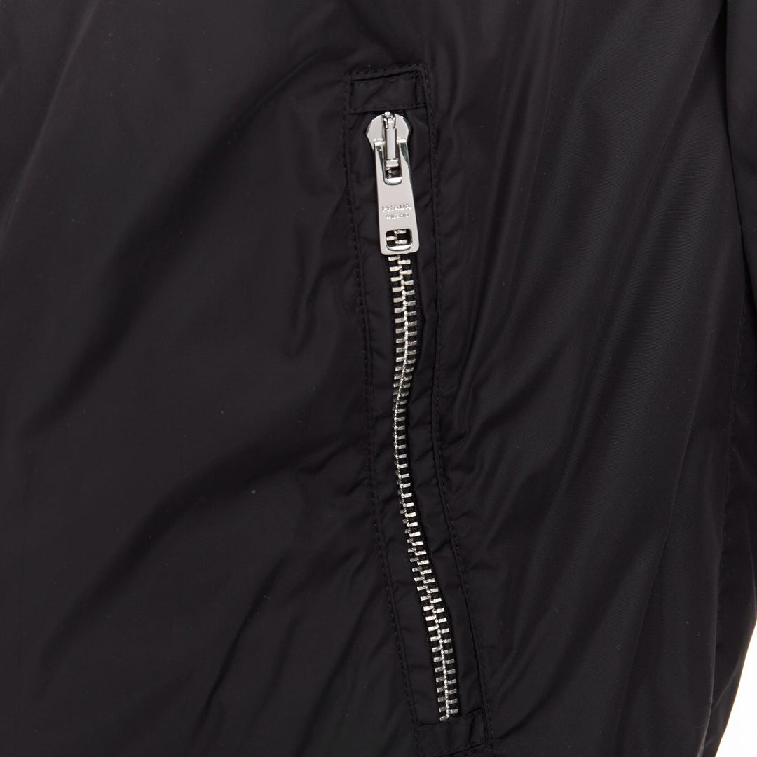 PRADA 2021 Re Nylon black silver triangle logo plague zip up windbreaker IT38 XS