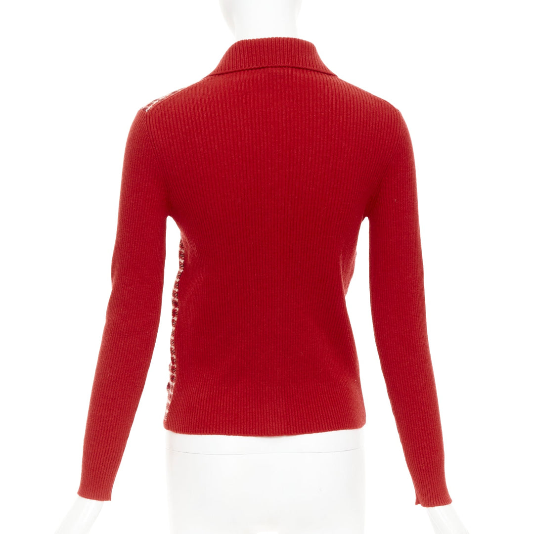 CHANEL 24N red beige cashmere blend CC applique cardigan FR34 XS GDragon