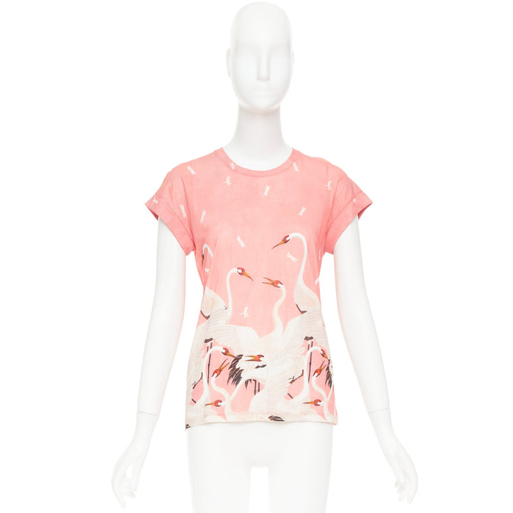 GUCCI Pre Fall 2016 pink cotton Heron Dragonfly print short sleeves t-shirt S