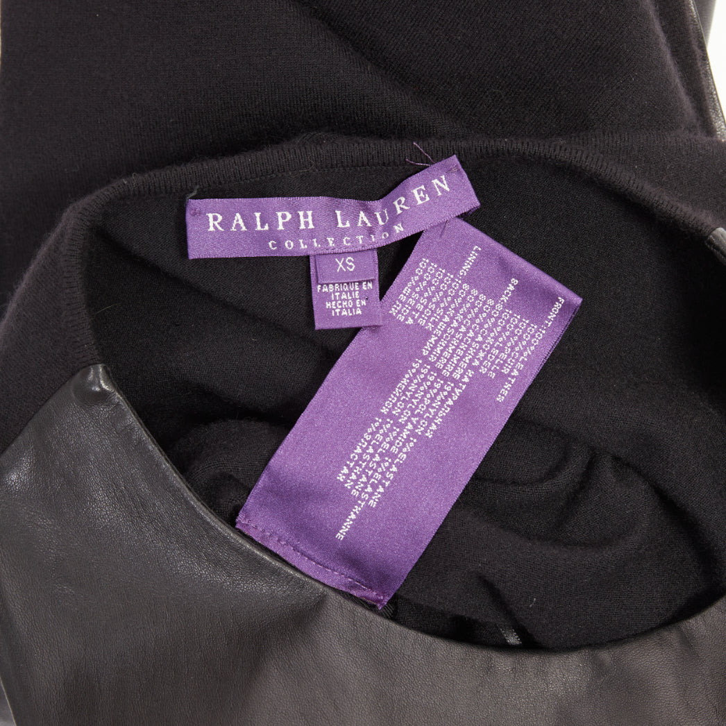 RALPH LAUREN PURPLE LABEL black leather cashmere blend sleeveless dress XS