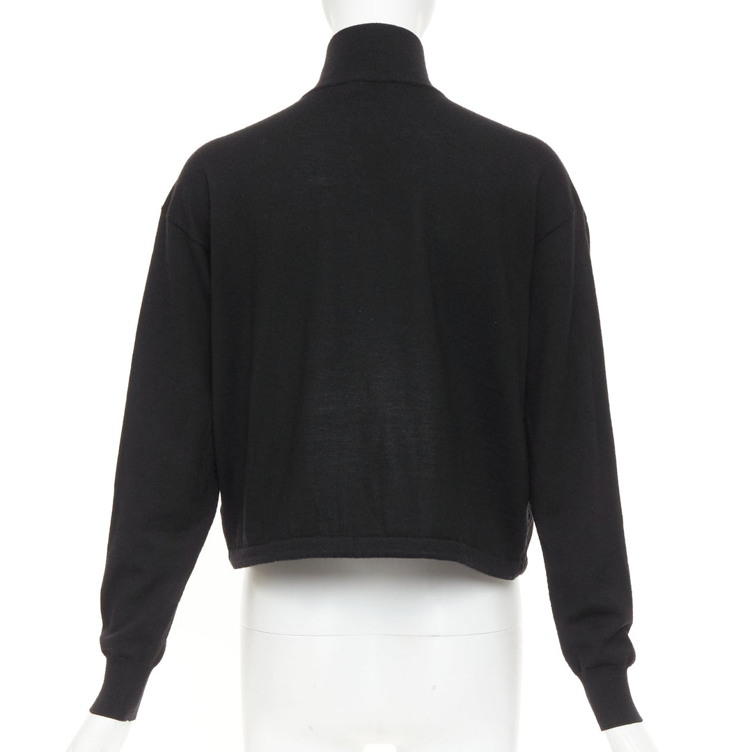 PRADA 2021 black Re Nylon wool silver plague logo high neck zip jacket IT38 XS