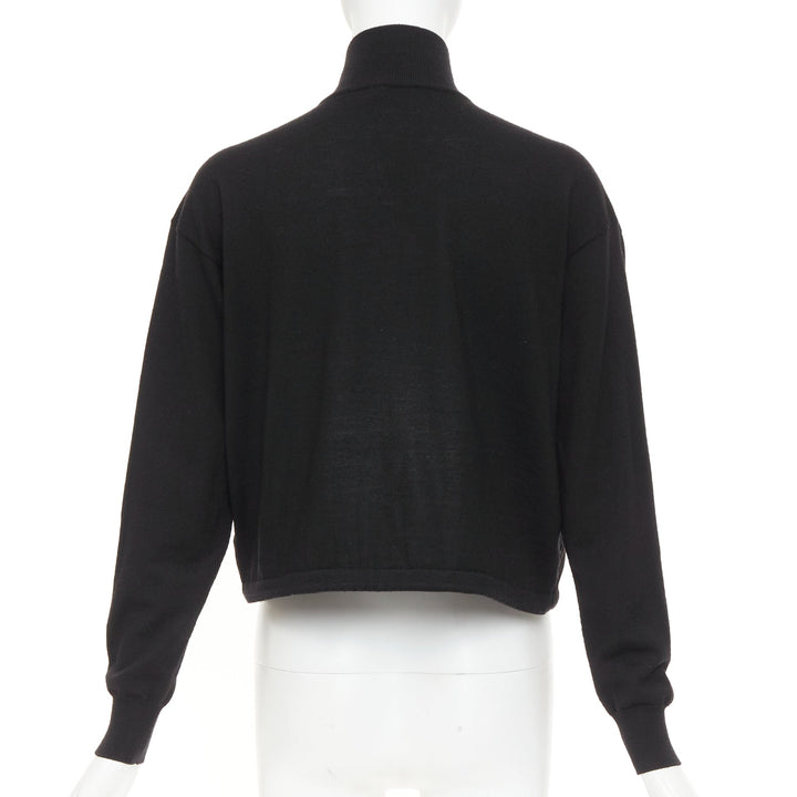 PRADA 2021 black Re Nylon wool silver plague logo high neck zip jacket IT38 XS