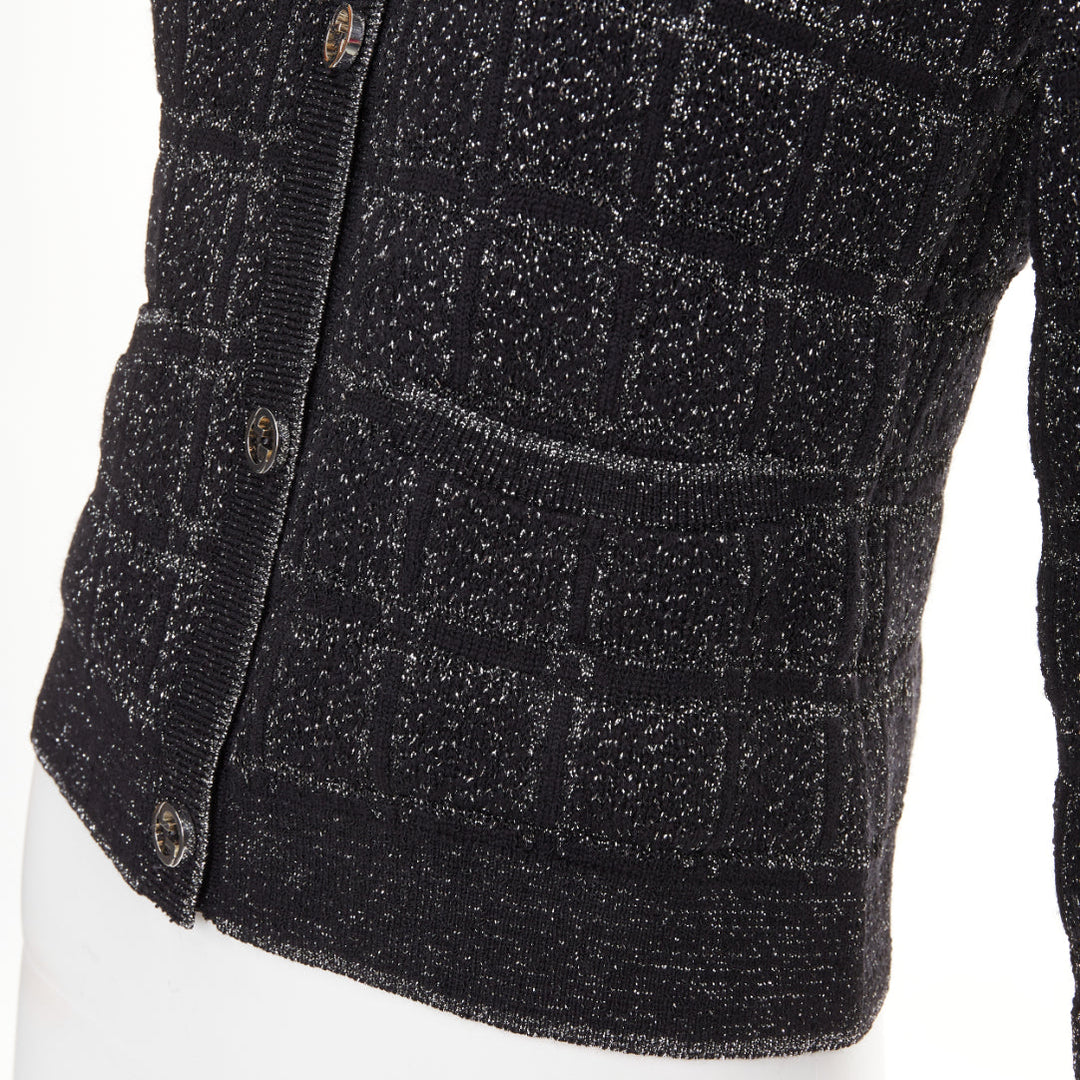 GUCCI 2025 black silver metallic checked Vintage GG buttons cardigan sweater XS