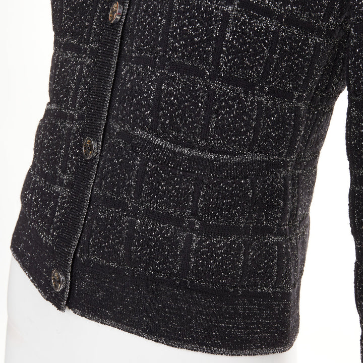 GUCCI 2025 black silver metallic checked Vintage GG buttons cardigan sweater XS