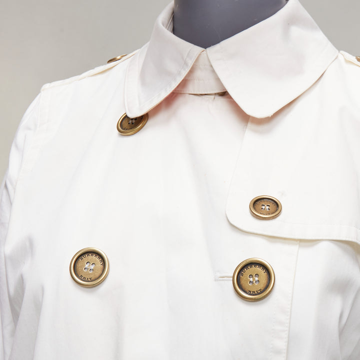 BURBERRY BRIT cream cotton metal logo buttons short trench coat UK10 M