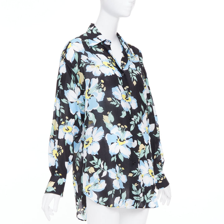 TOM FORD blue yellow black floral print lyocell button up relaxed shirt IT38 XS