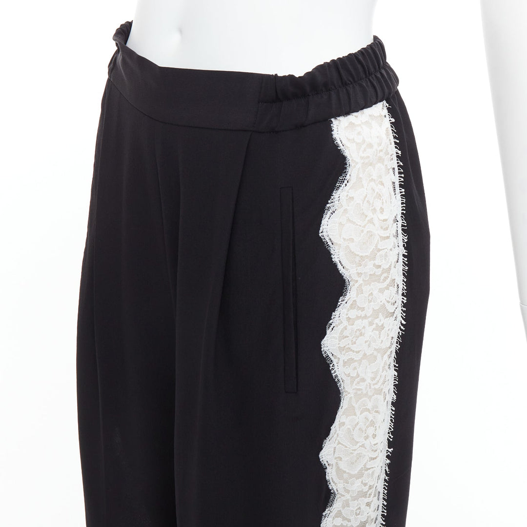 STELLA MCCARTNEY 2018 100% silk black white lace trim pants IT36 XXS